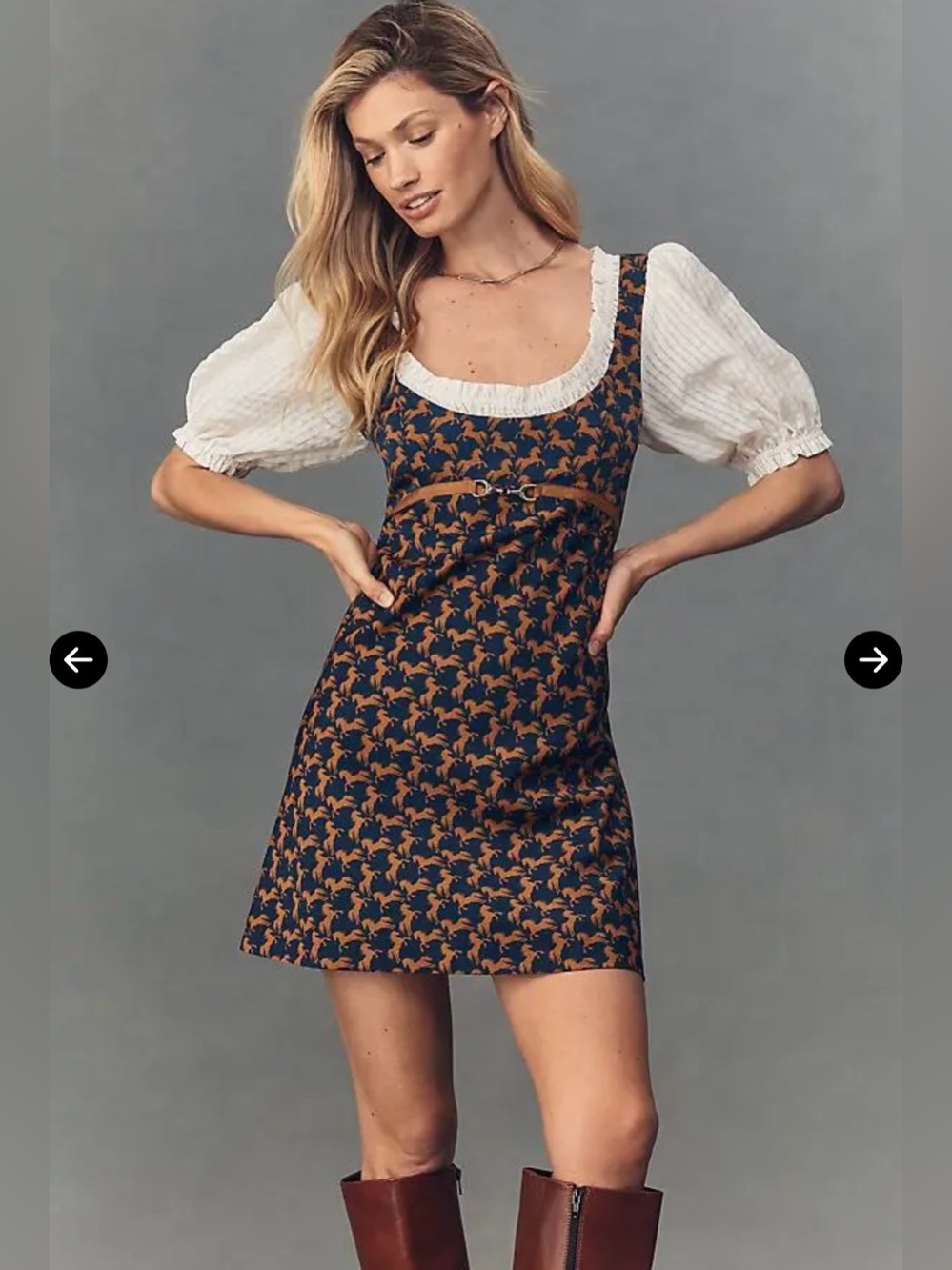 EUC size XS Anthropologie Maeve Puff Sleeve Twofer Mini Horse print dress
